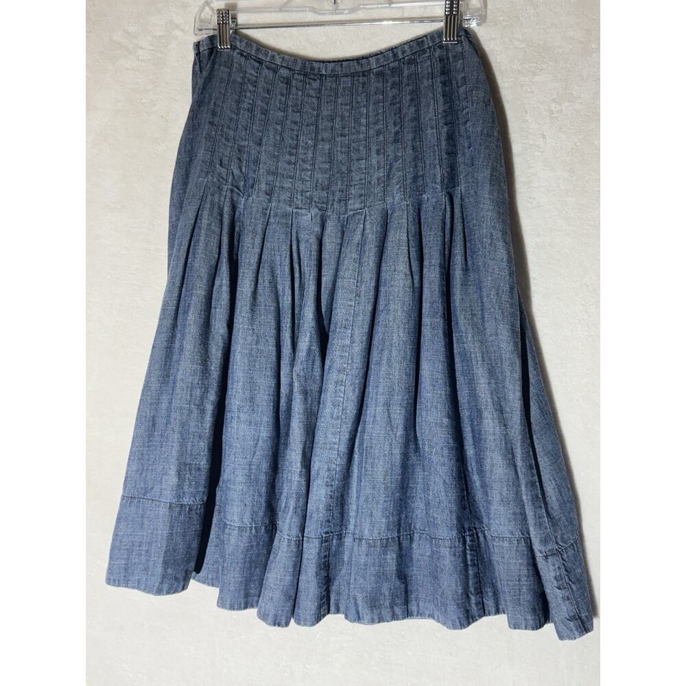 Women's Pleated Denim Skirt Size 10P J Jill Boho Western Hippie Cowgirl Prairie